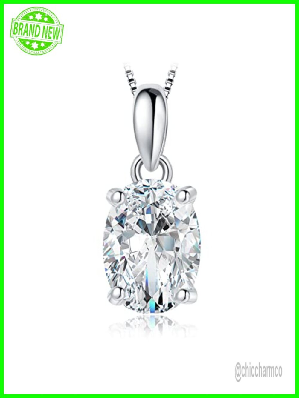 Oval Cut Moissanite Solitaire Pendant Necklace 925 Sterling Silver 14k White